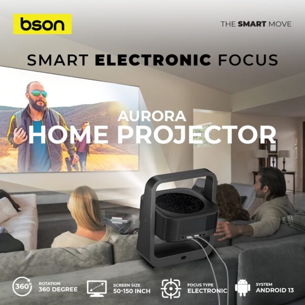 Aurora Home Projector – 4K HDR Android 13 Projector with 360° Rotation & 150" Screen - Image 2