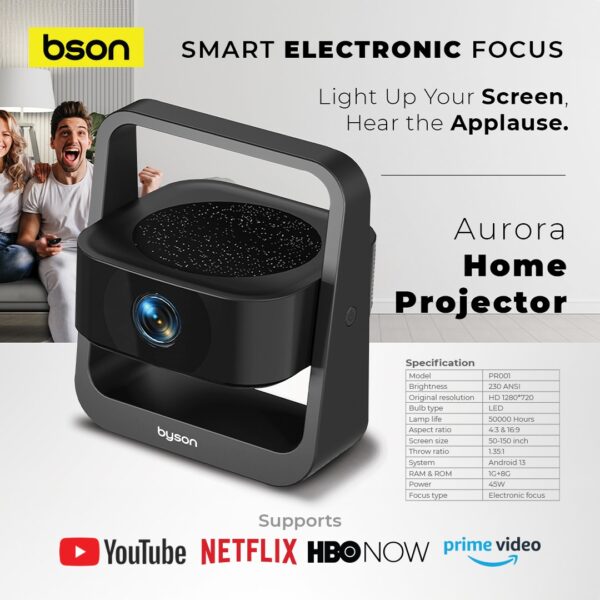 Aurora Home Projector – 4K HDR Android 13 Projector with 360° Rotation & 150" Screen - Image 3