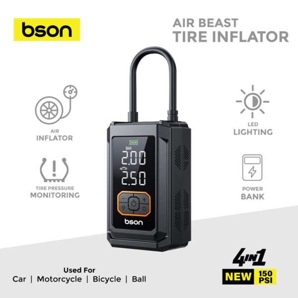 Air Beast Tire Inflator – 150PSI Portable Air Compressor with LED Light & Power Bank - Image 3
